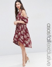 Women Dresses ASOS TALL Midi Dress in Floral Print with Cold Shoulder HgSebtKW